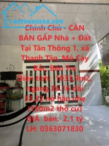 Chính Chủ - CẦN BÁN GẤP Nhà   Đất Tại xã Thanh Tân, Mỏ Cày Bắc, Bến Tre