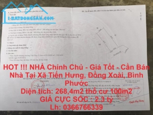 HOT !!! NHÀ Chính Chủ - Giá Tốt - Cần Bán Nhà Tại Xã Tiến Hưng, Đồng Xoài, Bình Phước